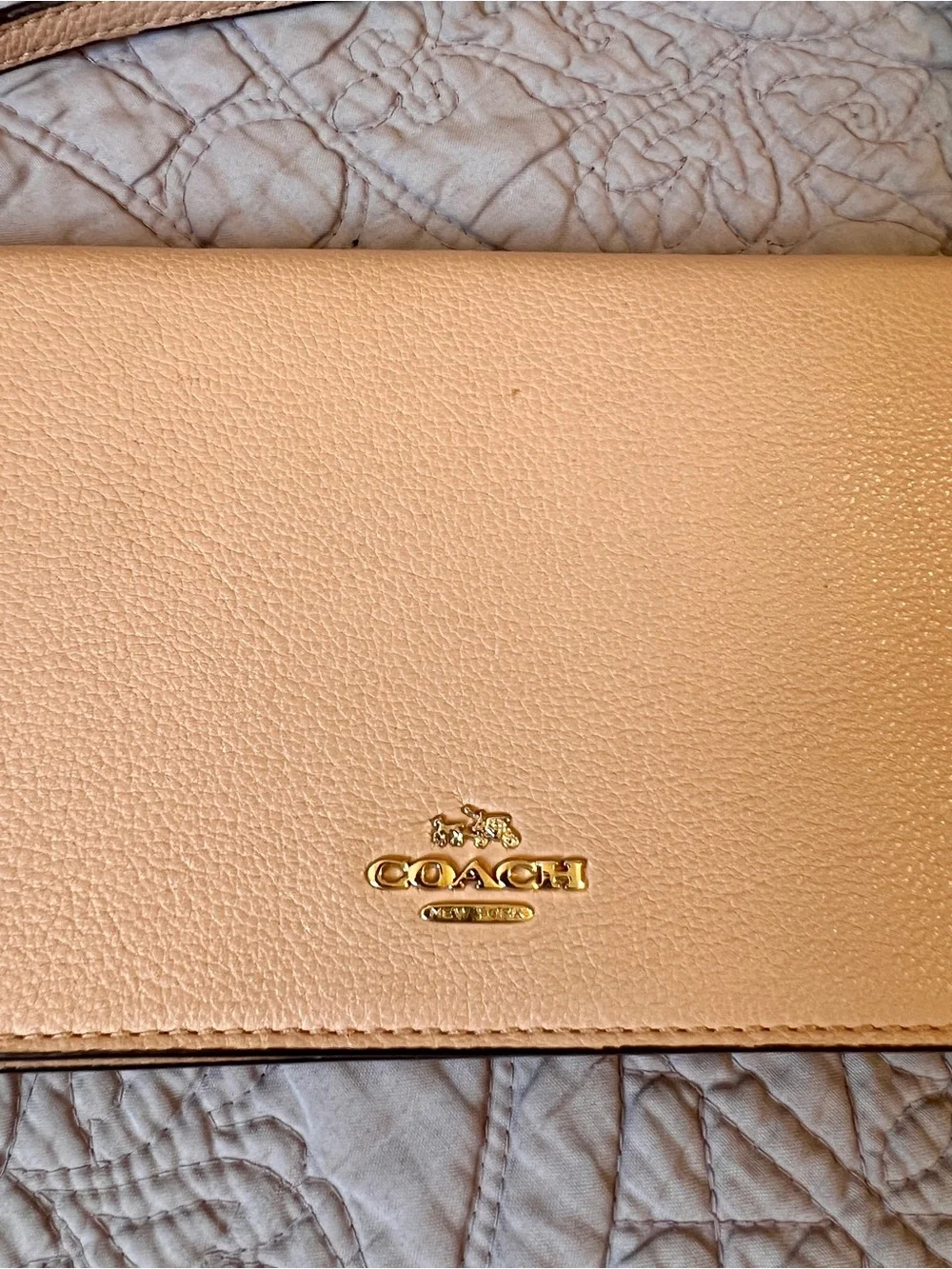 Coach Pebbled Leather Crossbody in Beige with Gold Hardware